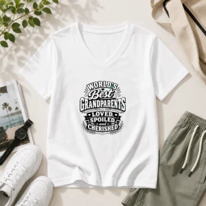 Pretty Grandparents Day Proud Silhouette Tee For Loved Grandparents V Neck Shirt in soft fabric with a comfortable fit