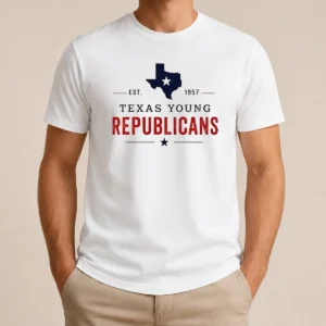 Premium Pretty Texas Young Republicans Est 1957 State Of Texas Political Organization Logo t shirt in classic fit, white color