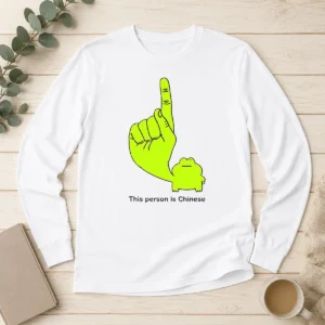 Top This Person Is Chinese Green Frog Pointing Finger Meme long sleeve shirt with green frog graphic on front