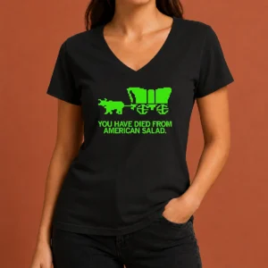 Nice Top You Have Died From American Slad Pixel V Neck Shirt showing front view of casual v neck tee