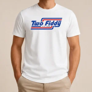 Official Two Fiddy 1776 2026 Patriotic USA Independence Day t shirt in classic crew neck style