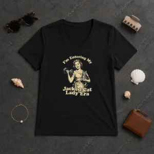 Good Retro Jacked Cat Lady V-Neck Shirt