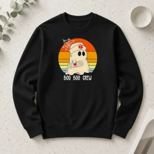 Original Boo Boo Crew Retro Ghost Nurse Halloween Long Sleeve Shirt