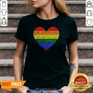 Funny Homosexual Love Rainbow Heart Puzzle V Neck Shirt v neck optimized with colorful heart puzzle design