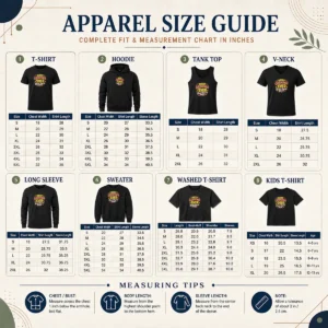 Size chart for Nice Premium Grandparents Day Best Grandma Ever Cartoon with measurements in inches and cm