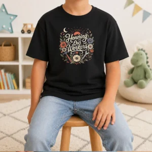 Original Labour Day Workers Celebration Boho Line Art Kids T-Shirt