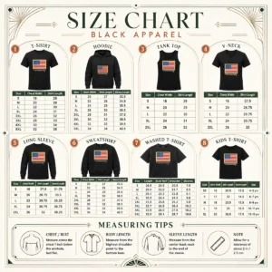 Size chart showing garment measurements in inches and cm for Hot Theodore Roosevelt We Must Dare To Be Great And We Must Realize That Greatness
