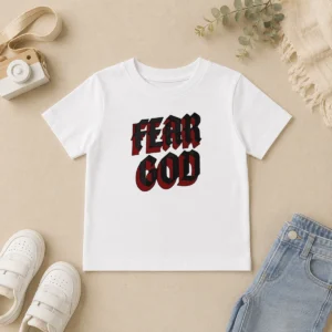 Top Fear God Script Print Faith Inspired Minimalist Religious Statement Kids T-Shirt