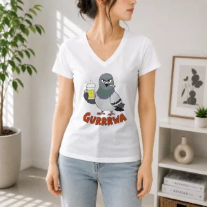 Official Angry Pigeon With Beer And Cigarette V-Neck Shirt
