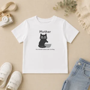 Hot Good Mother The Murder Shows Are Starting Black Cat Kids T Shirt in black, featuring a playful cat graphic for children