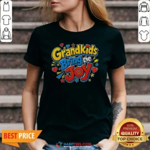 Hot Grandparents Day Grandkids Bring The Joy Pop Art V-Neck Shirt
