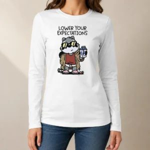 Nice Lower Your Expectations Raccoon Cartoon Long Sleeve Shirt