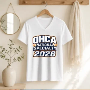 Premium OHCA National Specialty 2026 Typography Pride V Neck Shirt in white with colorful pride typography design