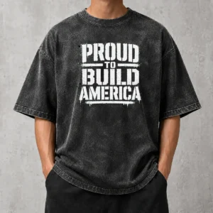 Hot Labour Day Proud To Build America Stencil Washed T-Shirt