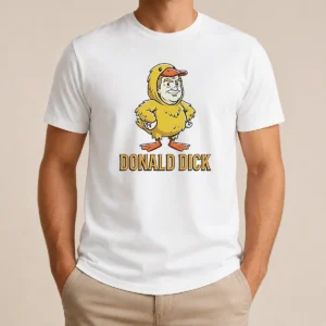 Pretty Donald Dick Parody t shirt showing front graphic print on a classic crew neck cotton tee