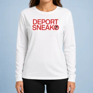 Pretty Deport Sneako Logo Long Sleeve Shirt showing front view with black fabric and white logo