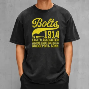 Happy Pretty Bridgeport Bolts Connecticut Vintage Baseball Team Washed T Shirt in soft faded fabric with classic crew neck