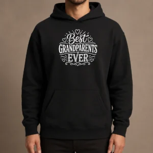 Perfect Happy Best Grandparents Ever Line Art Hoodie in soft black fabric with front pocket and drawstring hood