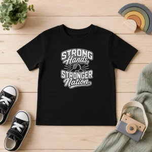 Funny Labour Day Strong Hands Stronger Nation Line Art Kids T-Shirt