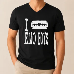 Nice I Love Emo Boys Heart Razor Blade V-Neck Shirt