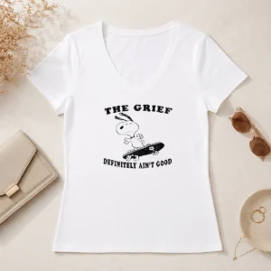 Official The Grief Definitely Ain'T Good Snoopy Skateboard V-Neck Shirt