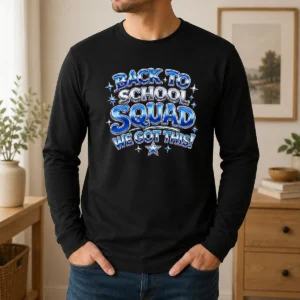 Pretty Back To School Squad Y2K Chrome Style Long Sleeve Shirt in soft cotton fabric with vibrant chrome print