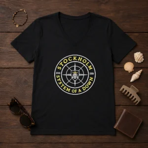 Top System Of A Down Stockholm 2026 Tour Badge V-Neck Shirt