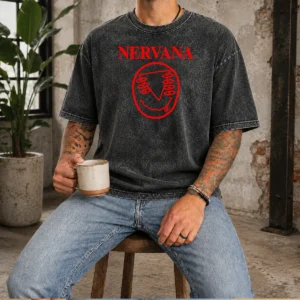 Funny Nervana Eyes And Smiley Face Red Washed T Shirt with a relaxed fit and soft fabric