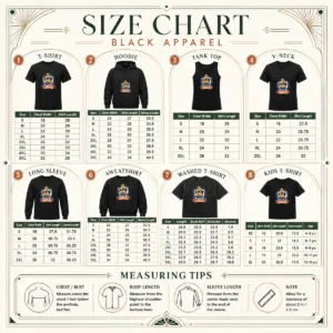 Size chart for Funny Labour Day Proud Worker Vector Shirt with measurements in inches and cm