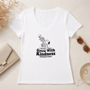 Funny Pretty Snoopy Grow With Kindness Planting Tiny Hopes V-Neck Shirt
