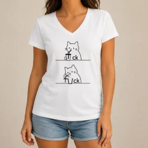 Official Hot Drinking Cat V-Neck Shirt
