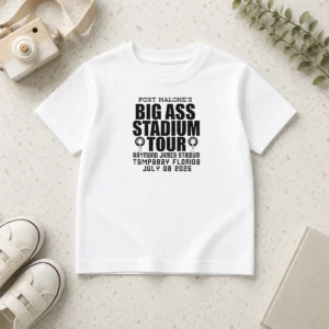Official Post Malone Big Ass Stadium Tour Raymond James Stadium Tampa Bay 2026 Kids T Shirt featuring vibrant tour graphics on a comfortable cotton fabric