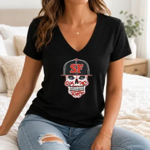 Official Sf Sugar Skull San Francisco Hat V-Neck Shirt