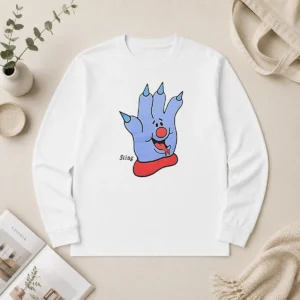 Funny Hot Sting Blue Cartoon Hand Character Mascot Long Sleeve Shirt