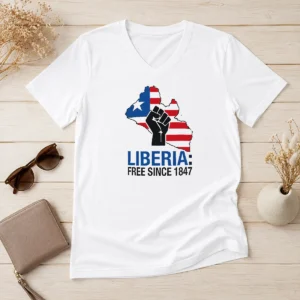 Happy Nice Liberia Free Since 1847 V-Neck Shirt