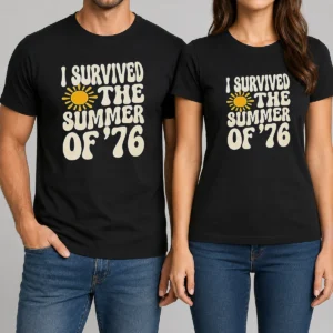 Good I Survived The Summer Of '76 1976 Vintage t shirt in classic white crew neck style