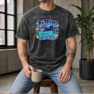 Official Kittens Of The Sea Typography washed t shirt featuring soft fabric and vintage style print