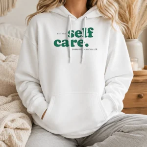 Official Self Care EST 2009 Swimming By Mac Miller hoodie in charcoal gray with front pocket and drawstring hood