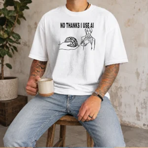 Official Brain No Thanks I Use AI t shirt in black, crew neck short sleeve cotton tee