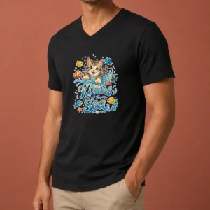 Premium Cute Kittens Of The Sea Watercolor Line Art V-Neck Shirt