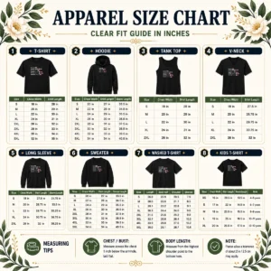 Size chart for Pretty Cawang Cawang Baru Cililitan Sentral Simpang Cawang with measurements in inches and cm