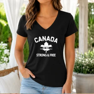 Hot Canada Est 1867 Strong & Free Maple Leaf V-Neck Shirt