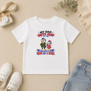 Funny Penguin My Dad Gets Mad At Me But I'M Literally Him As A Girl Kids T-Shirt
