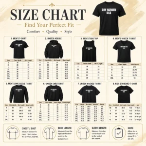 Size chart for Top Awesome Cry Harder DSA Political Satire with measurements in inches and cm