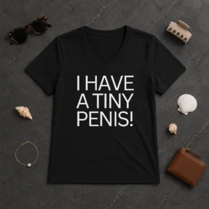 Original Hot I Have A Tiny Penis Joke Text V-Neck Shirt