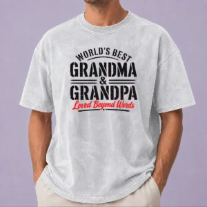 Hot Premium Grandparents Day Stencil Worlds Best Grandma Grandp Washed T-Shirt