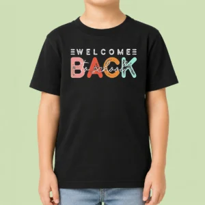 Top Pretty Welcome Back To School Distressed Typography Kids T-Shirt