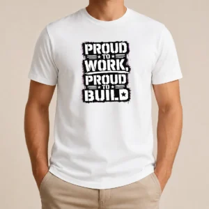 Original Labour Day Proud Worker Stencil Tee For Blue Collar t shirt in navy blue with stencil style graphic