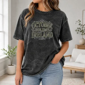 Nice October Holiday Ireland Line Art Cozy Fall Washed T-Shirt