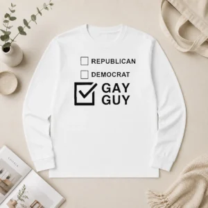Happy Nice Gay Guy Republican Democrat Ballot Election Checkbox Humor long sleeve shirt in heather gray with colorful ballot checkboxes design